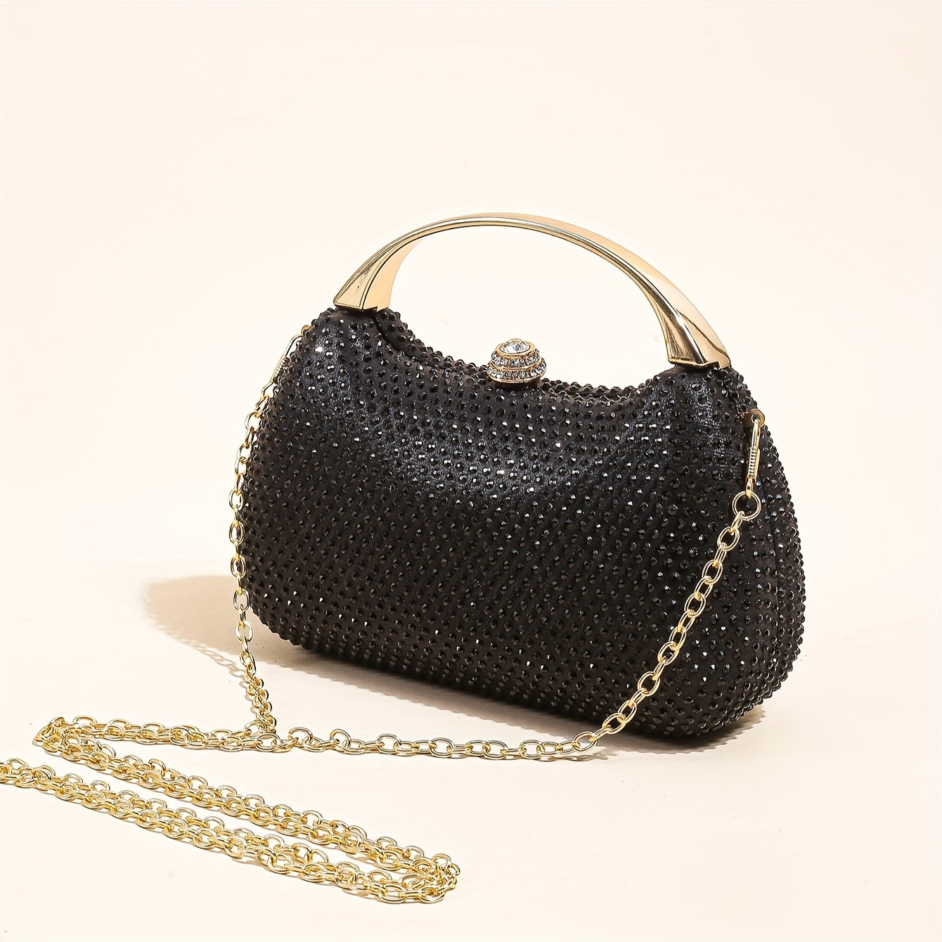 Elegant Black Mini Rhinestone-Embellished Shell Box Evening Bag Lemon House